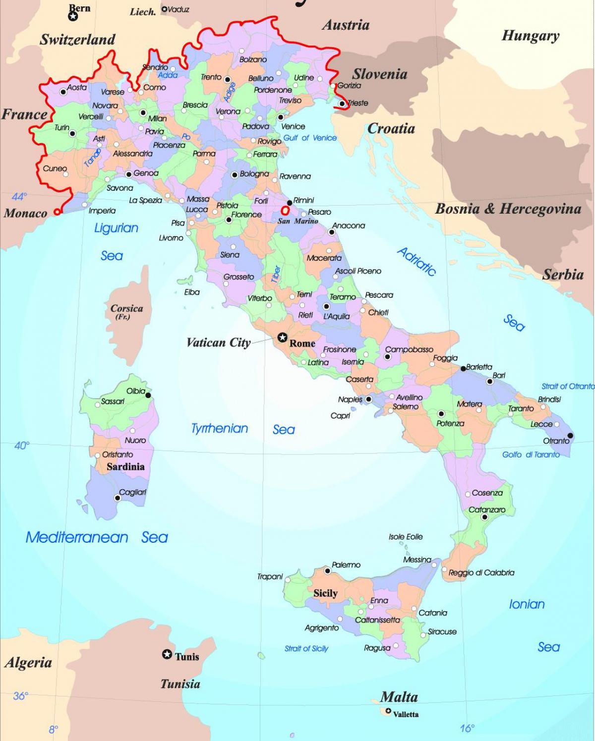 Grote kaart van Italië