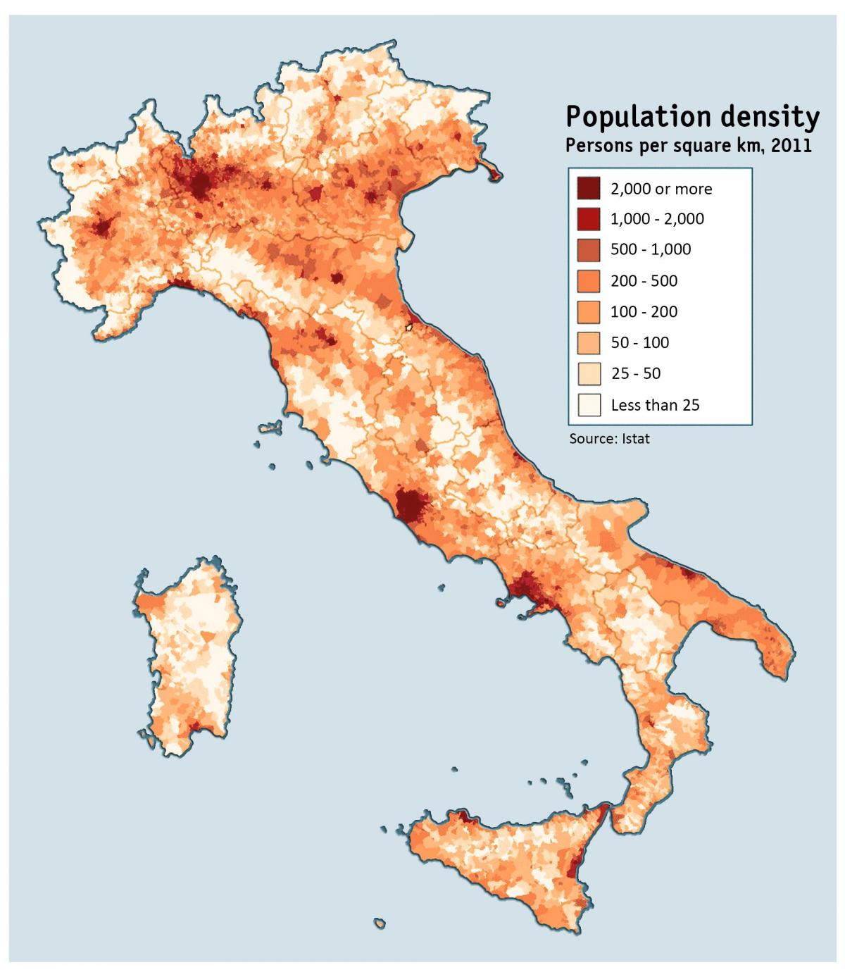 Italië dichtheidskaart