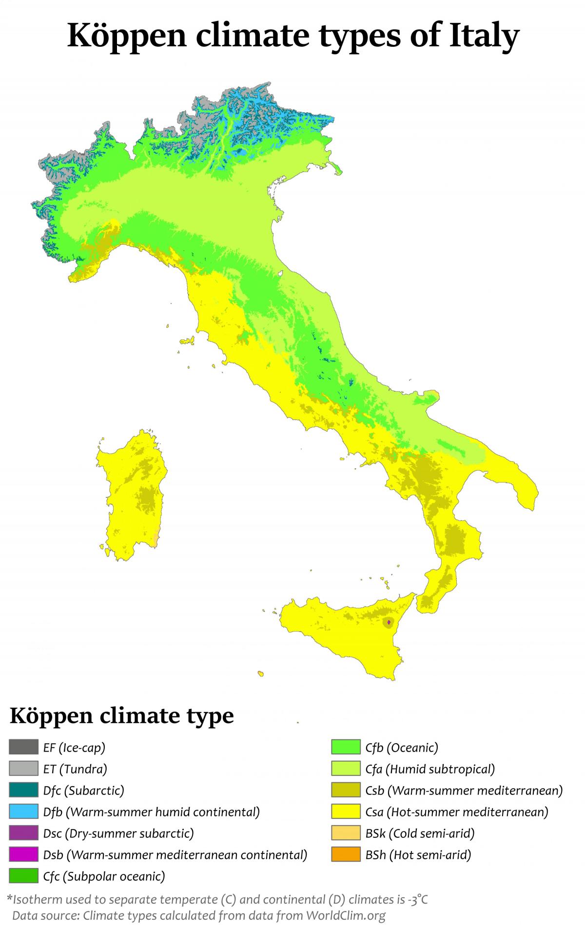 Italië temperatuurkaart