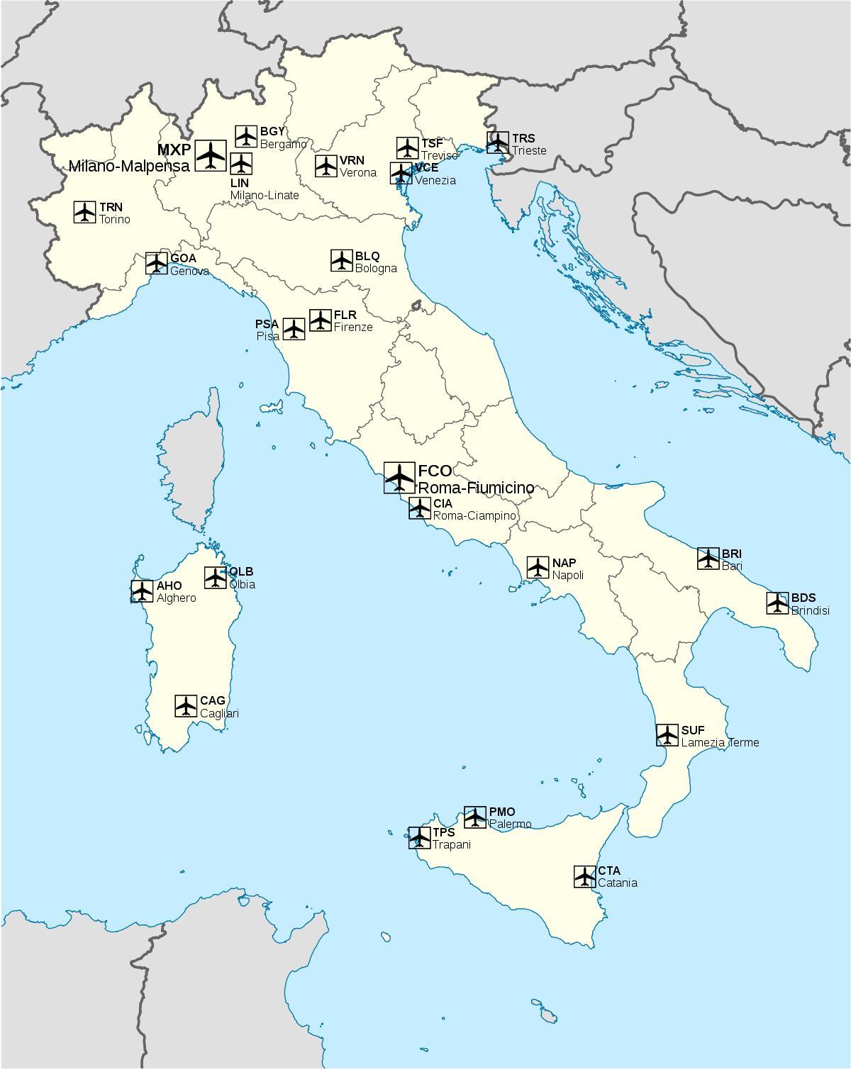 Kaart van de Italiaanse luchthavens