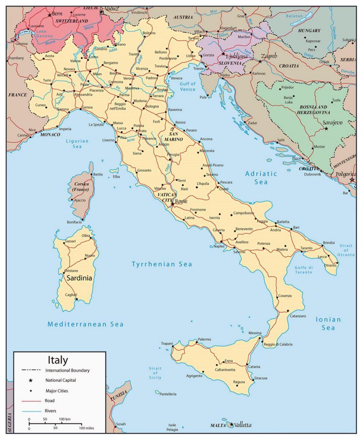 Rivieren in Italië kaart