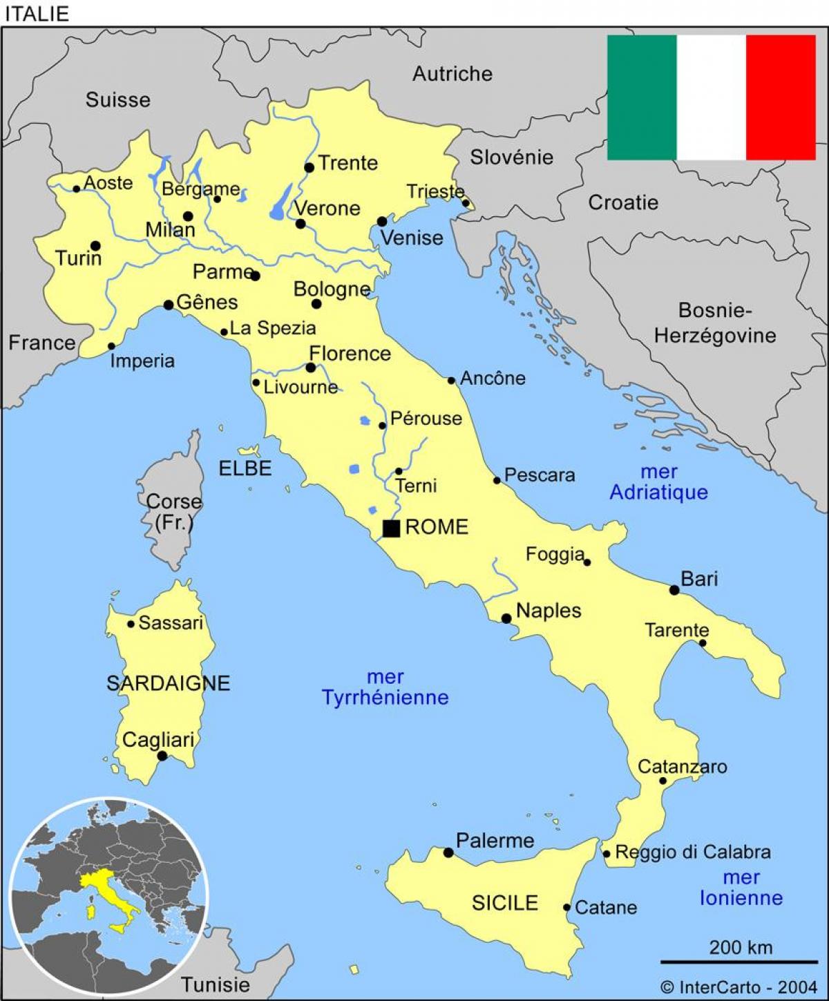 Kaart van Italië met de belangrijkste steden