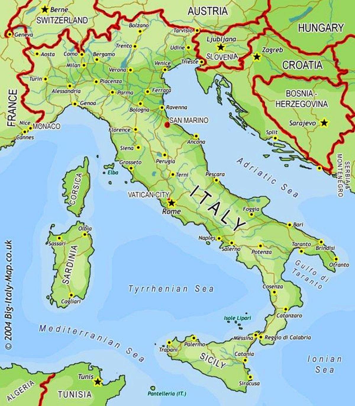 Kaart van Italië en de aangrenzende landen